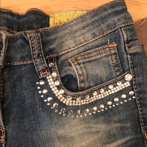 Bedazzled straight leg distressed denim jeans NWT - Picture 2 of 8